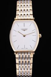 Swiss Fake Longines La Grande Yellow Gold Case White Dial Two-tone Bracelet L4.705.2.12.7