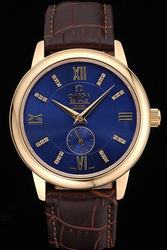 Omega De Ville Co-Axial Prestige Yellow Gold Case/Hand Blue Concentric Dial Roman Diamonds Scale Second Sub-dials Men Watch 4613.80.02
