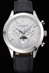 Rep PP Calatrava Moonphase Silver Dial Stick Marker Dauphine Pointers Men Watch
