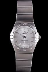 Swiss Lady Omega Constellation Steel Bezel With Roman Numerals Silver Radial Dial Stick Scale Luminous Pointer Steel Bracelet Watch 123.10.24.60.02.001