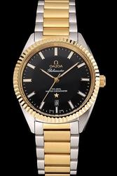 Omega Constellation Globemaster Yellow Gold Fluted Bezel Black Pie-pan Dial Luminous Marker/Hand Two-tone Bracelet Watch