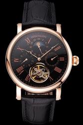 PP Grand Complications Tourbillon Moonphase Rose Gold Case&Roman Scale Replica Watch