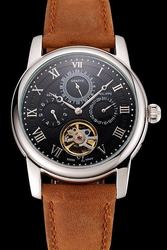 Patek Philippe Grand Complications Tourbillon Black Dial Brown Band Roman Scale Watch