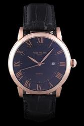 Patek Philipe Calatrava Roze Gold Polished Bezel Black Leather Bracelet 801435 Fake Watch