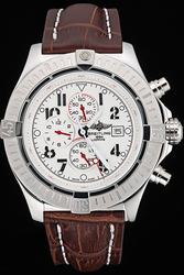 Breitling Avenger White Dial Black Arabic Marker White Hands Brown Strap Watch
