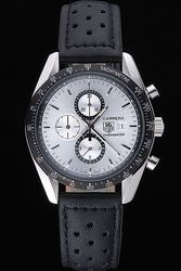 Simulation Tag Heuer Carrera Silver Dial Black Bezel Black Perforated Strap Watch