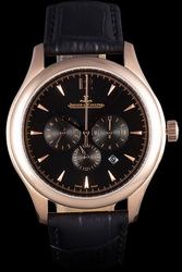 Rep Jaeger-LeCoultre Master Chronograph Rose Gold Case/Scale/Pointer Black Dial Three Sub-dials Date Men Watch