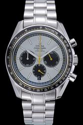Omega Speedmaster 44mm Tachymetre Bezel Silver Dial Three Sub-dials With Clous de Paris Yellow Second Pointer Steel Bracelet Watch 326.30.40.50.06.001
