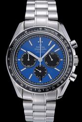 Men Omega Speedmaster Tachymetre Bezel Blue Dial Three Black Sub-dials Luminous Scale Pencil Pointer Steel Bracelet Quartz Watch 326.30.40.50.03.001