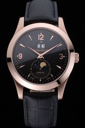 JL Master Moonphase 43mm Rose Gold Case/Pointers Black Dial Rose Gold Arrow/Arabic/Stick Marker Black Strap Auto Watch