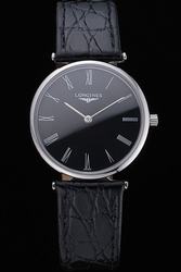 Free Shipping Longines La Grande Black Dial&Band Roman Marker Quartz Watch