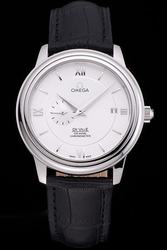 Rep Omega De Ville Co-Axial Prestige Silver Tuxedo Bezel White Concentric Dial Roman/Stick Marker Dauphine Hand Second Sub-dial Watch