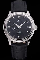 Fake Omega De Ville Co-Axial Prestige Tuxedo Bezel Black Concentric Dial Roman/Stick Scale Dauphine Pointer Second Sub-dial Watch