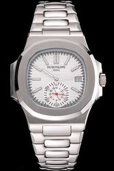 Patek Philippe Nautilus White Striated Dial Cushion-shaped Bezel Date Replica Men Watch