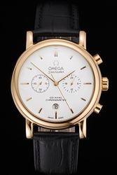 Omega Seamaster Co-Axial Escapement Chronograph Yellow Gold Case White Dial Stick Scale Slender Hand Two Sub-dials Watch