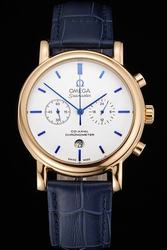Rep Omega Seamaster Co-Axial Escapement Chronograph Yellow Gold Case Blue Stick Marker Blue Pointer Blue Strap Men Watch