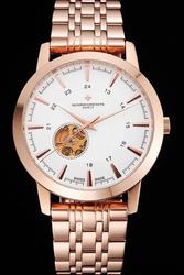 Replica VC Traditionnelle Tourbillon 43mm White Textured Dial Rose Gold Case/Scale/Pointer/Bracelet Men Watch