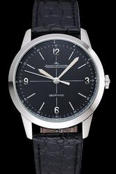 Men Jaeger-LeCoultre Geophysic Silver Case Black Dial Stick/Arabic Marker Luminous Sword Hand Black Strap Limited Edition Fake Watch