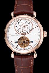 VC Traditionnelle Tourbillon Rose Gold Case/Marker/Luminous Hand/ Maltese Cross White Dial Big Sub-dial Auto Watch