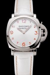 Panerai Radiomir Leather Strap SS Case Womens White 32MM Quartz Clone Watch PN139
