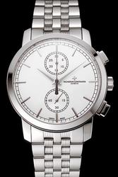 VC Patrimony Traditionnelle Geneve White Dial Stick Track Scale Two Chronograph Sub-dials Stainless Steel Bracelet Lady Watch