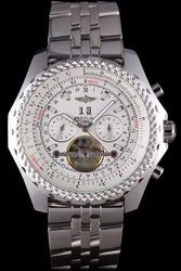 Breitling Bentley Motors Tourbillon Bidirectional Rotating Bezel White Dial Stainless Steel Watch