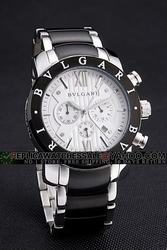 Bvlgari Diagono 46mm White Dial Stainless Steel Case Black Bezel Two Tone Bracelet Best Watch
