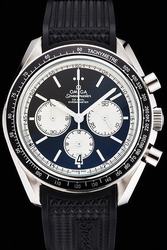 Rep Omega Speedmaster Tachymetre Bezel Black Dial White Sub-dials With Clous de Paris White Scale/Pointer Black Rubber Strap Watch 326.30.40.50.01.002