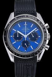 Omega Speedmaster Black Tachymetre Bezel Blue Dial Stick Scale Pencil Pointer Three Black Sub-dials Black Rubber Strap Watch 326.32.40.50.03.001