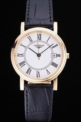 Men's Longines La Grande Gold Case White Roman Track Dial Black Band L4.821.2.11.2