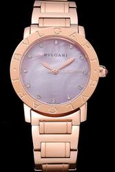 Bvlgari Dazzling Luxury Mother Of Pearl Dial Diamonds Markers 33mm Pink Gold Women Watch