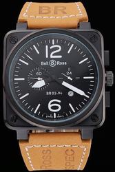 Bell & Ross BR 03-94 Heritage Ceramic Square Black Case White Markers Brown Leather Strap Watch