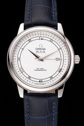 Men's Omega De Ville Co-Axial Prestige Rotund Case Stick/Roman/Diamond Scale Dauphine Hand Blue Strap Quartz Watch