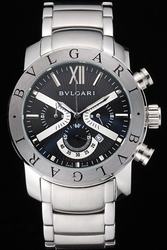 Bvlgari Diagono Quartz Black Dial Satin-finish Stainless Steel Case And Bracelet Men's Watch Replica