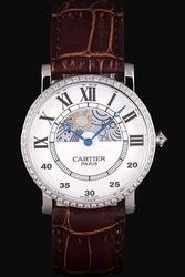 Cartier White Gold 44mm Moonphase W1556244 Brown Leather Wristband Nice Price Suits Watch KDT178