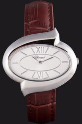 Chopard Simple Fashion White Dial Silver Case Brown Leather Strap Watch Chic For Women