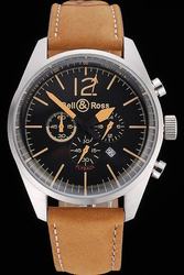 Bell & Ross BRV126-FLY-GMT/SCA BR 126 Flyback Black Dial Round SS Case Brown Strap Watch