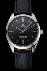 Rep Men's Omega De Ville Co-axial Master Chronometer Black Dial With Clous de Paris Stick Marker Silver Hands Date Watch
