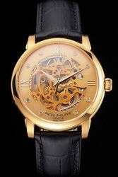PP Complications Yellow Gold Case&Openworked Dial Diamonds Roman Scale Men Watch