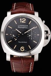 Panerai Luminor 1950 GMT Tourbillon Black Dial Stainless Steel Case Automatic Watch