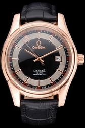 Omega De Ville Hour Vision Co-axial Chronometer Rose Gold Case/Scale/Hand Black Dial With Circinate Pattern Replica Watch