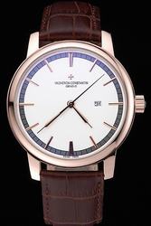Men's Vacheron Constantin Patrimony Geneve Rose Gold Case Stick Track Marker Gothic Pointer Quartz Date Watch
