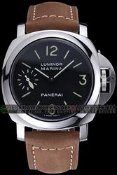 Panerai Luminor Marina Logo Acciaio Wrist Watch Ref. PAM01005 44MM Black Dial Suede Leather Strap