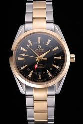 Omega Seamaster Co-Axial Escapement GMT Gold Bezel Black Striated Dial Luminous Scale Four Pointers Two-tone Bracelet Imitated Watch 231.20.42.21.08.001