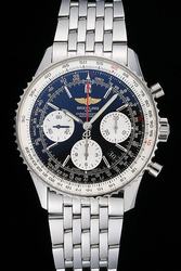 Men Swiss Breitling Navitimer Black Dial Thin Seriated Shape Bezel Fake Watch