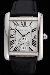 Cartier W5330003 White Gold Tank  Black Leather Wristband Nice Price  Suits Watch KDT184