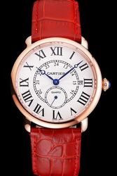 Cartier Ronde Louis Cartier White Dial Gold Case Red Leather Strap Knockoff Watch