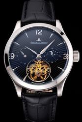 Men's Jaeger-LeCoultre Master Tourbillon Moonphase Black Radial Dial Silver Arrow/Arabic Marker Alpha Hands Replica Watch