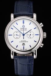 Omega Seamaster Co-Axial Escapement Chronometer Silver Case Blue Scale/Pointer/Strap Two Sub-dials Replica Watch