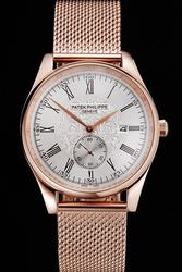 PP Calatrava Rose Gold Case&Mesh Bracelet Silver Engraved Dial California Scale Watch